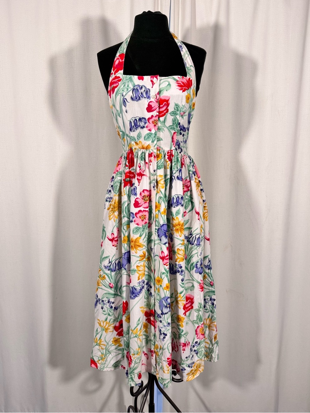 Vintage 90s Floral Cotton Halter Dress